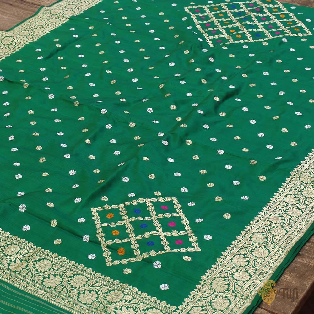 Green Pure Katan Silk Dupatta Fabric Set