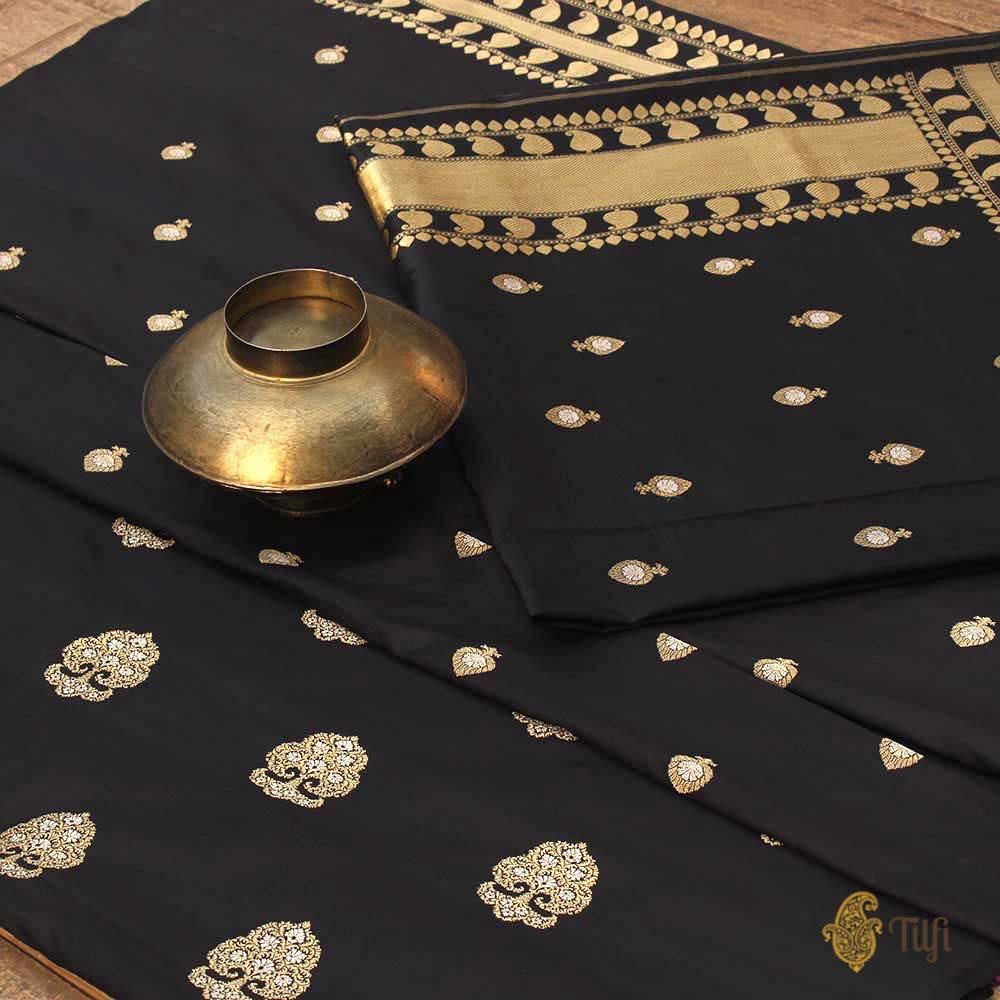 Black Pure Katan Silk Dupatta Fabric Set