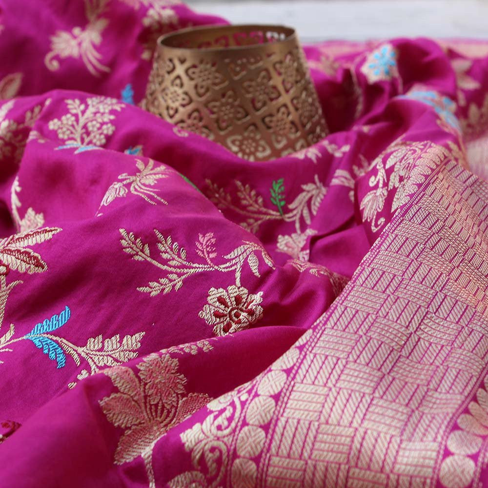 Rani Pink Pure Katan Silk Dupatta &amp; Teal Green Pure Soft Satin Silk Fabric