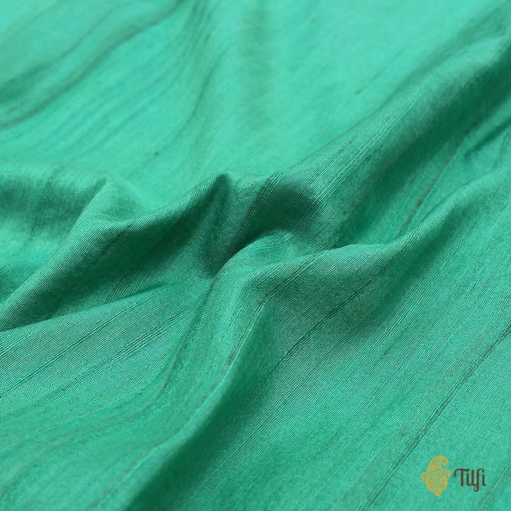 Off-White Pure Silk Georgette Dupatta &amp; Aqua Green Pure Tussar Silk Fabric Set