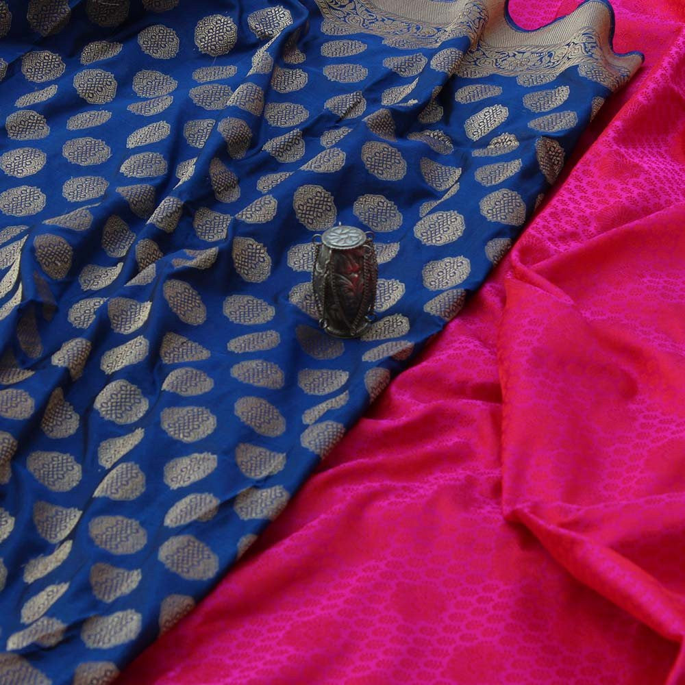 Navy Blue Pure Katan Silk Dupatta &amp; Rani Pink Pure Soft Satin Silk Fabric