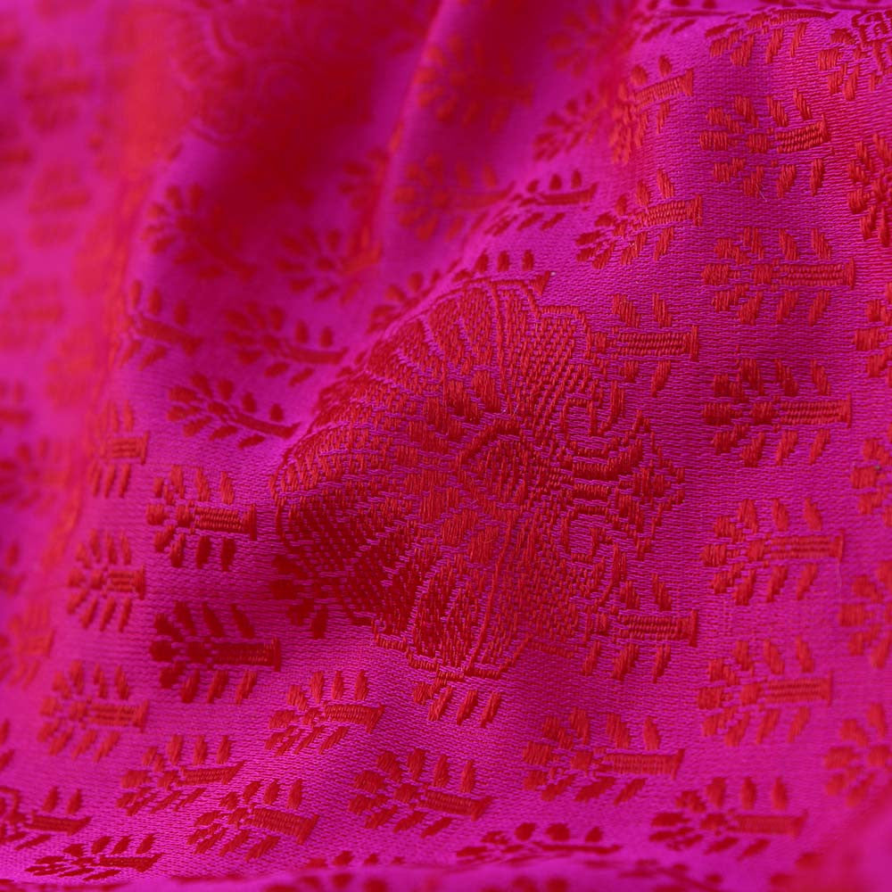 Cream Pure Katan Silk Dupatta &amp; Rani Pink Pure Soft Satin Silk Fabric