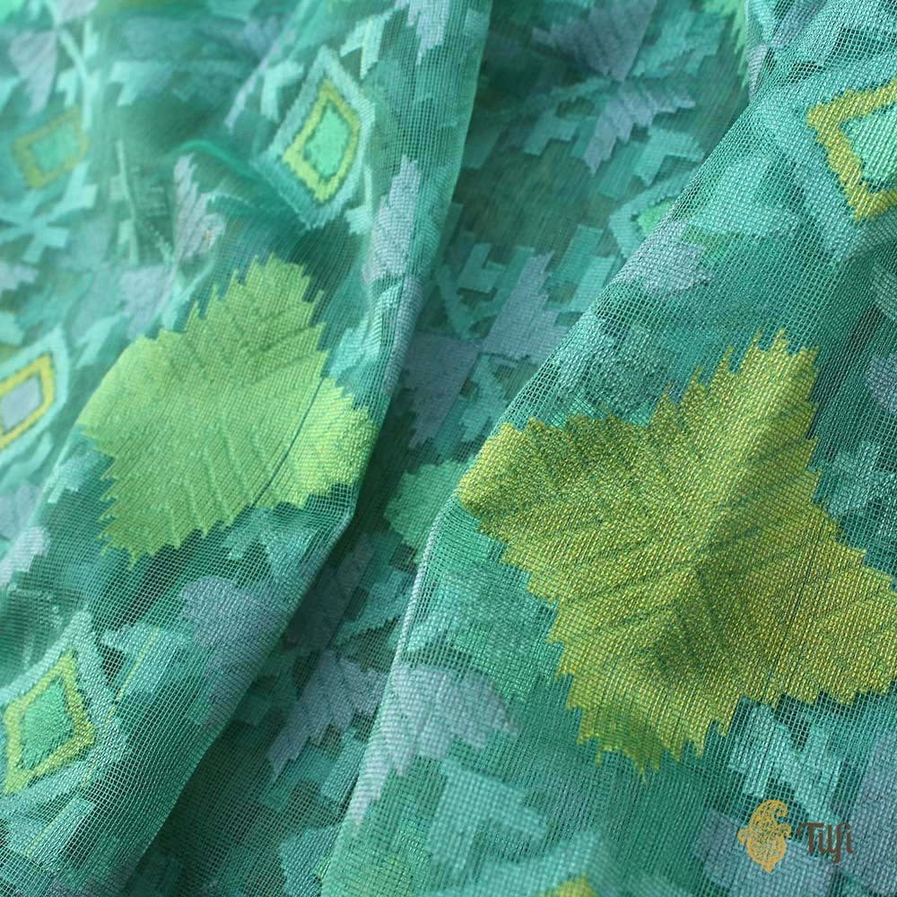 Grey Pure Kora Silk Net Dupatta &amp; Turquoise Pure Kora Silk Net Fabric Set