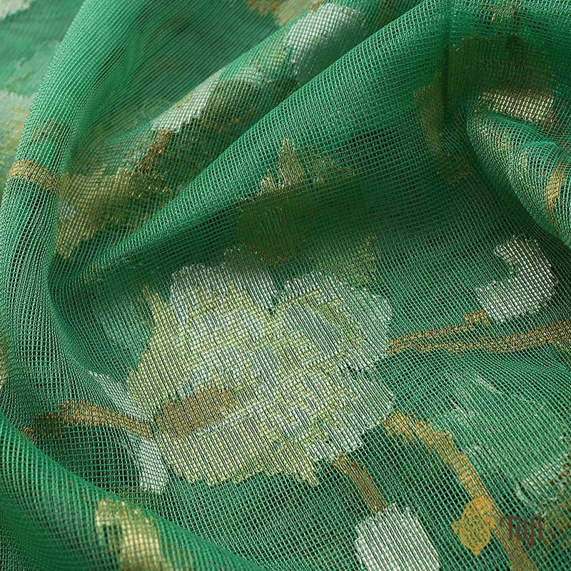 Sea Green Pure Kora Silk Net Dupatta &amp; Sea Green Pure Tussar Silk Net Fabric Set