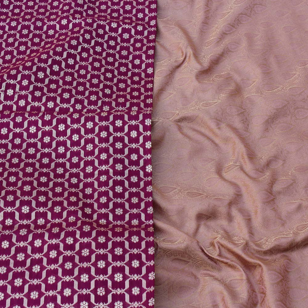 Magenta Pure Silk Georgette Dupatta &amp; Camel Pure Soft Satin Silk Fabric