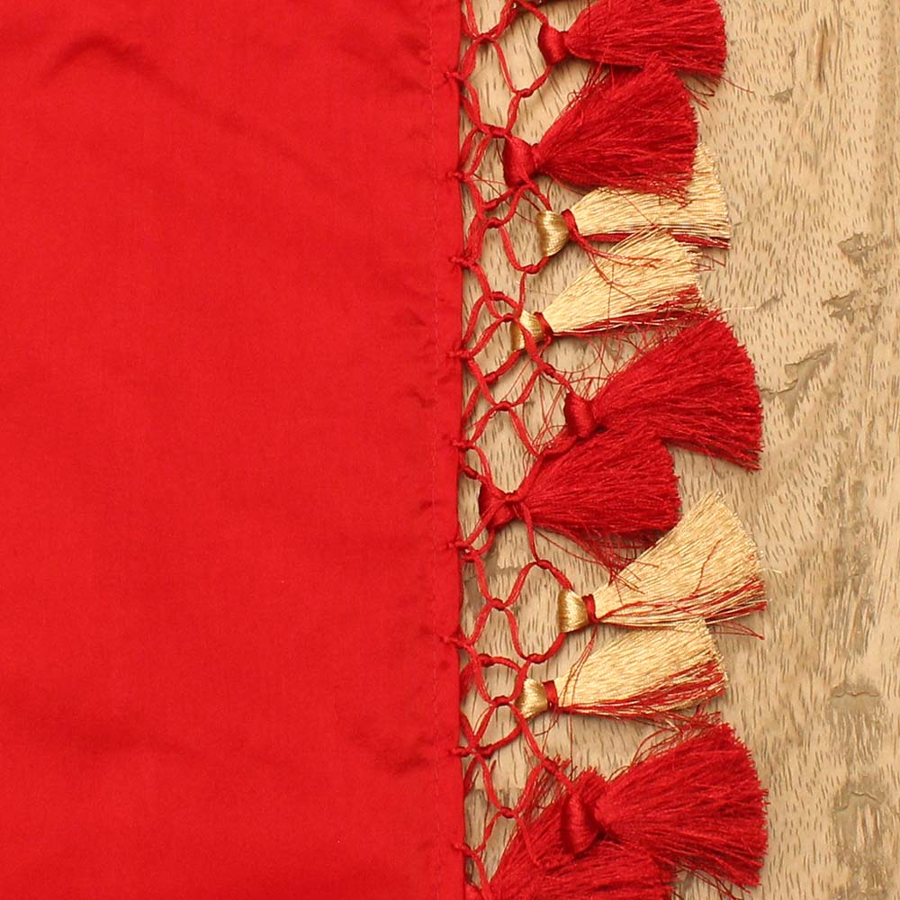 Red Pure Katan Silk Dupatta &amp; Black Pure Katan Silk Tanchoi Fabric Set