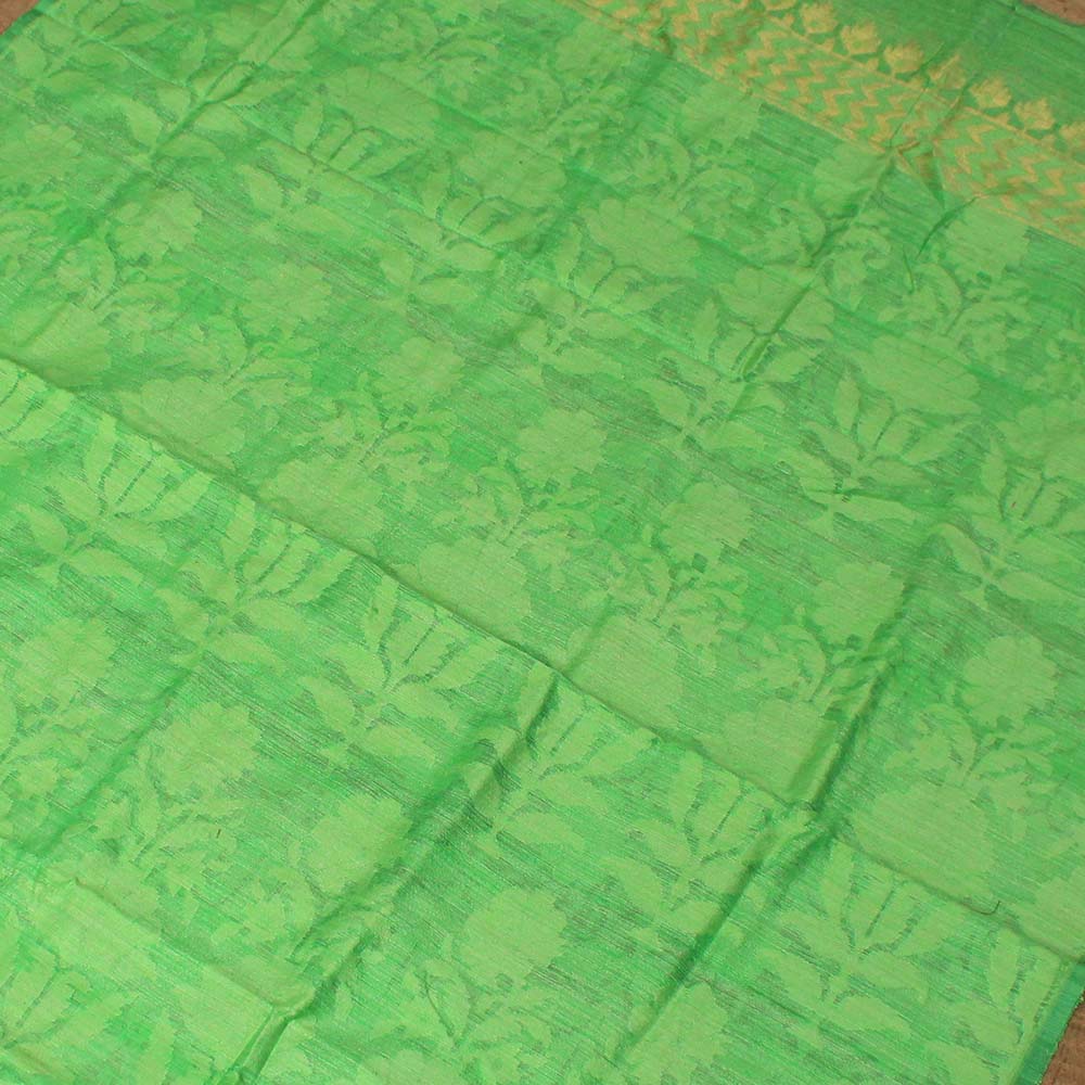 Yellow Pure Kora Net Dupatta &amp; Green Pure Dupion Silk Net Fabric Set