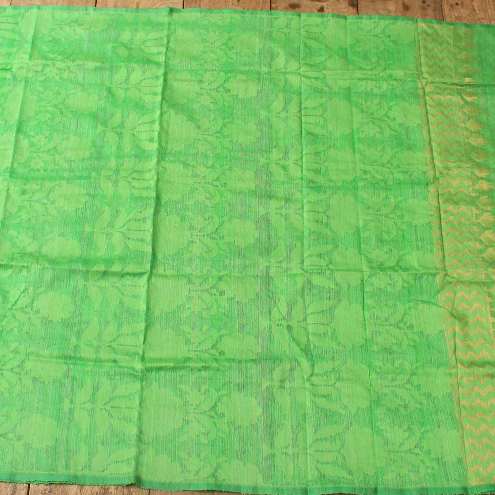 Yellow Pure Kora Net Dupatta &amp; Green Pure Dupion Silk Net Fabric Set