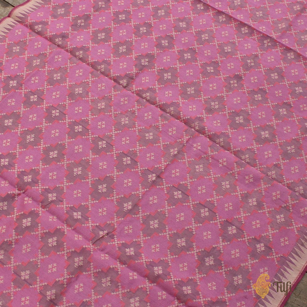 Gajri Pink Pure Kora Silk by Cotton Dupatta &amp; Fabric Set