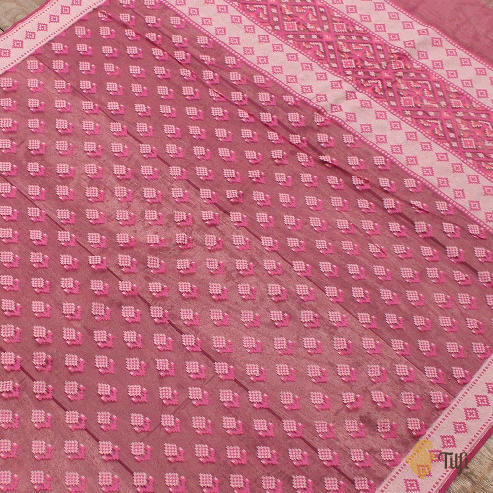 Gajri Pink Pure Kora Silk Net Dupatta &amp; Fabric Set