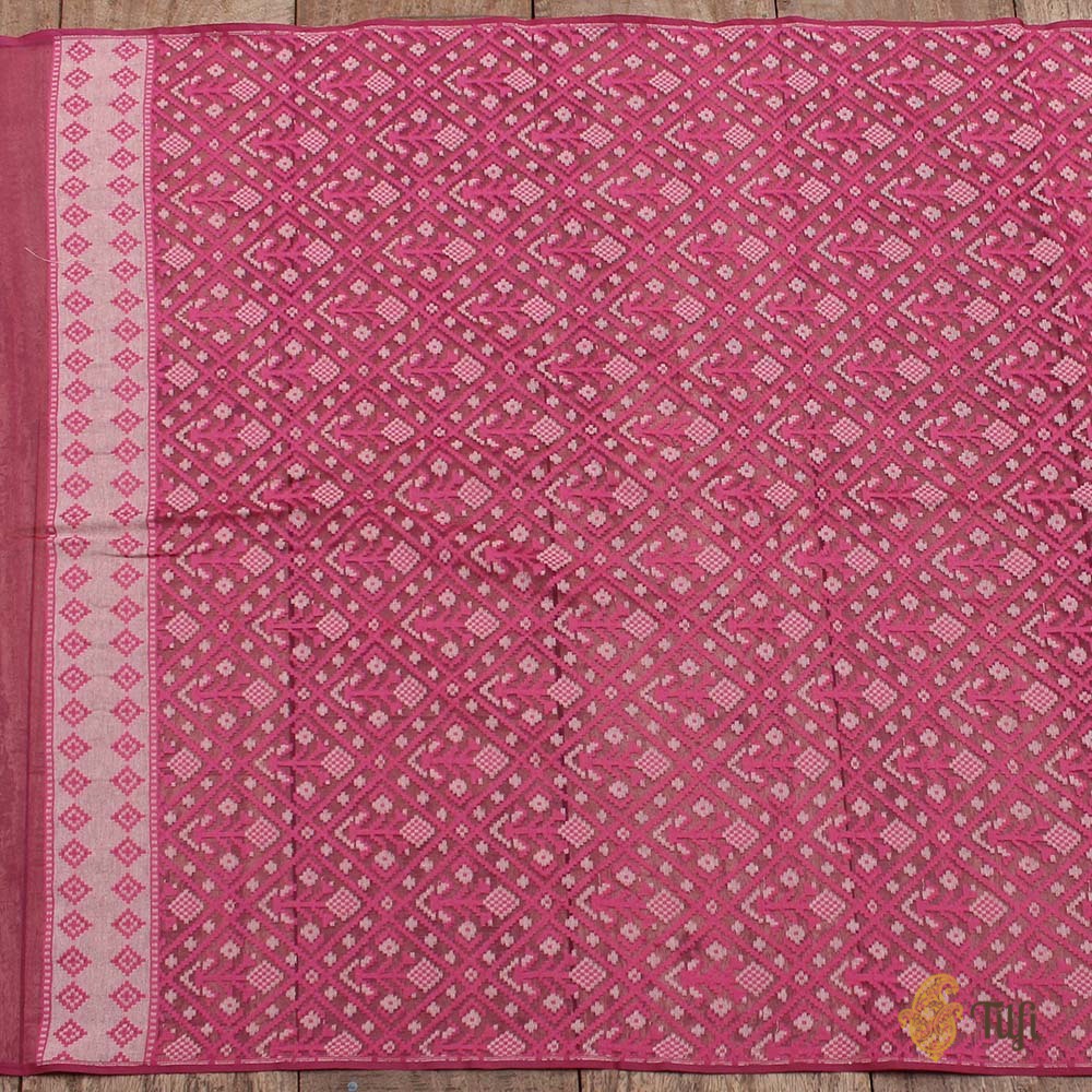 Gajri Pink Pure Kora Silk Net Dupatta &amp; Fabric Set
