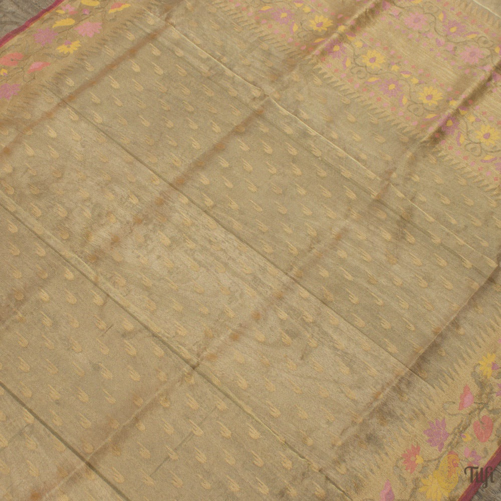 Gold Pure Kora Silk Tissue Net Dupatta &amp; Apricot Pure Kora Silk Net Fabric Set