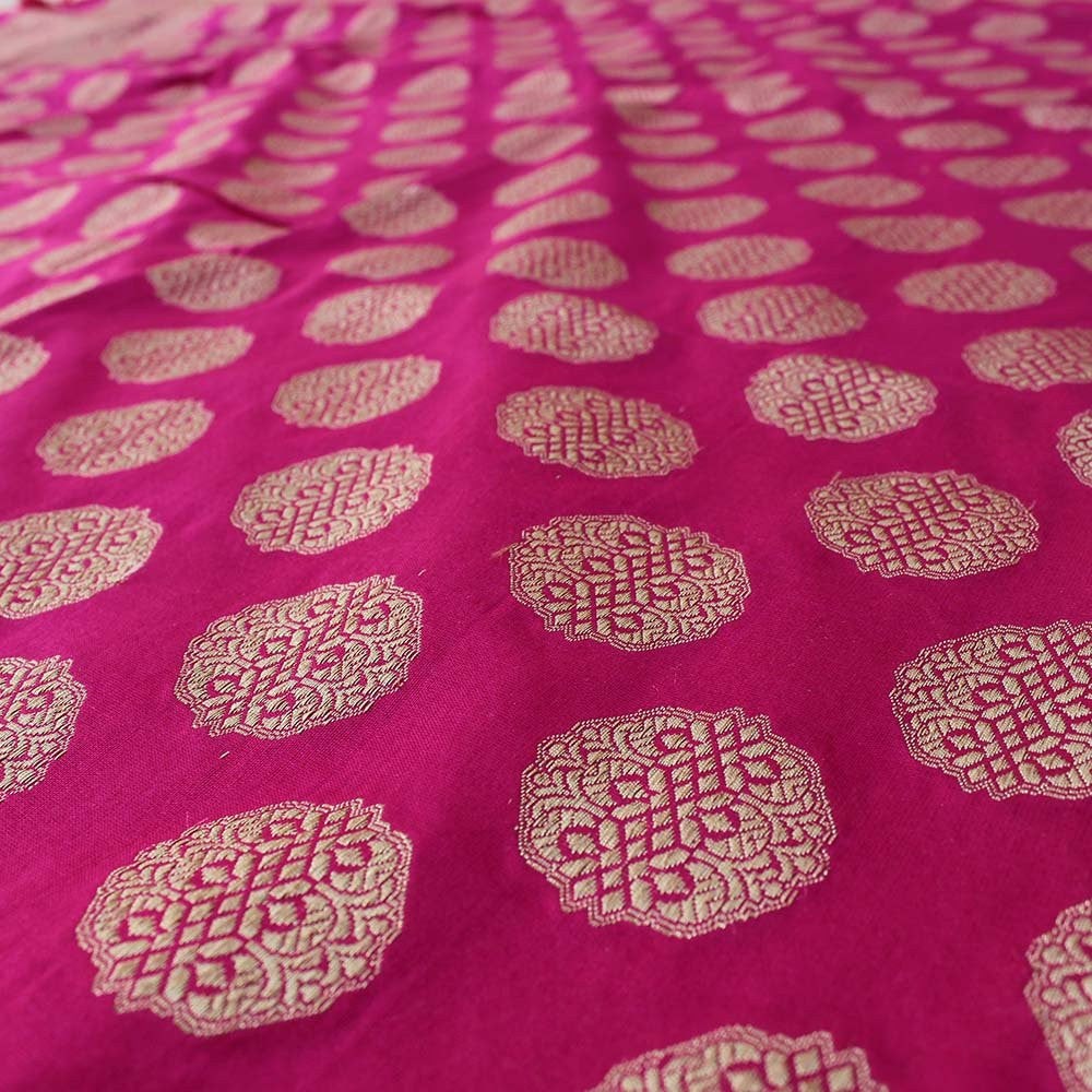 Rani Pink Pure Katan Silk Dupatta &amp; Beige Pure Soft Satin Silk Fabric