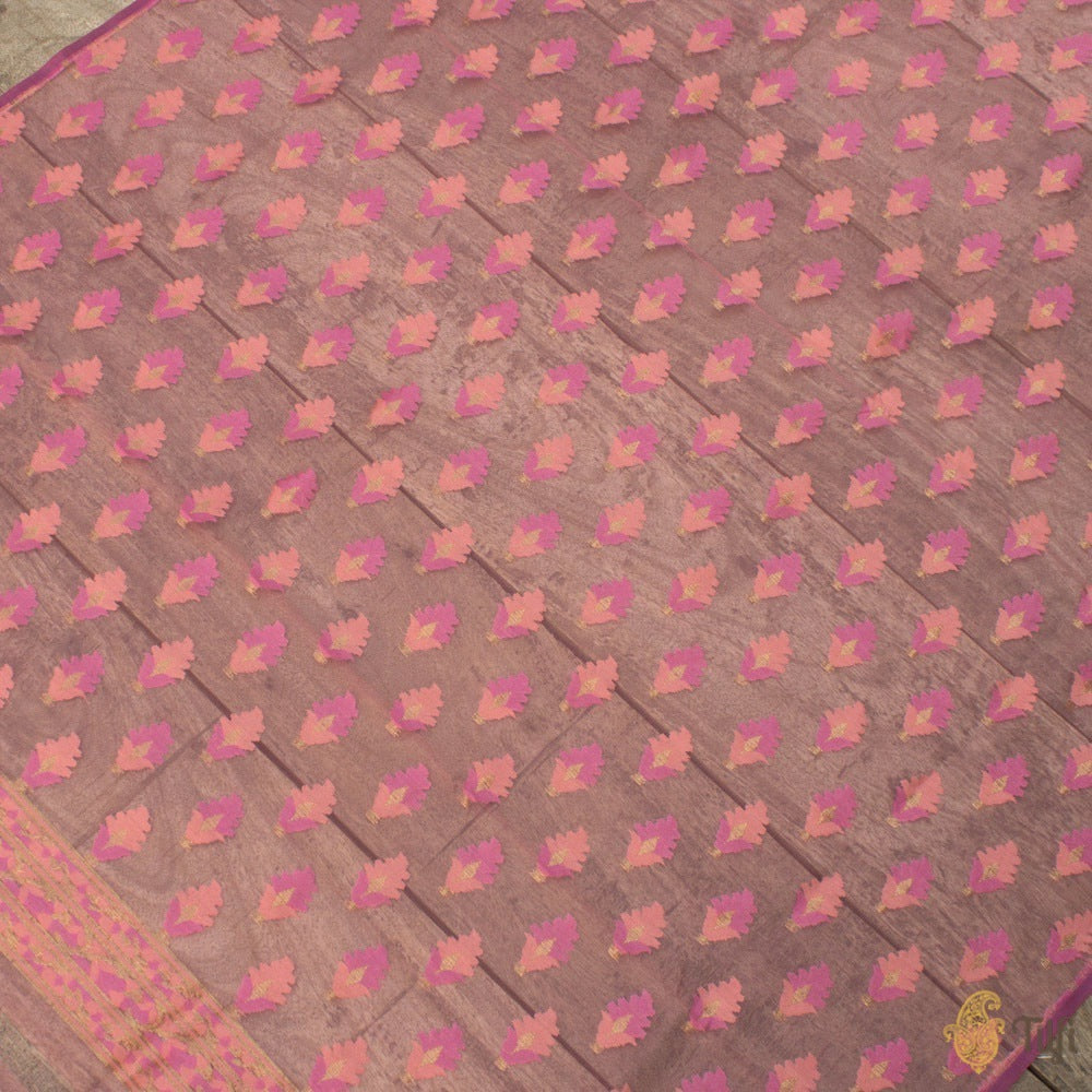 Pink Pure Kora Silk Net Dupatta &amp; Fabric Set