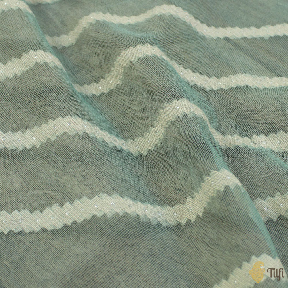 Light Blue Pure Kora Silk Net Dupatta &amp; Fabric Set