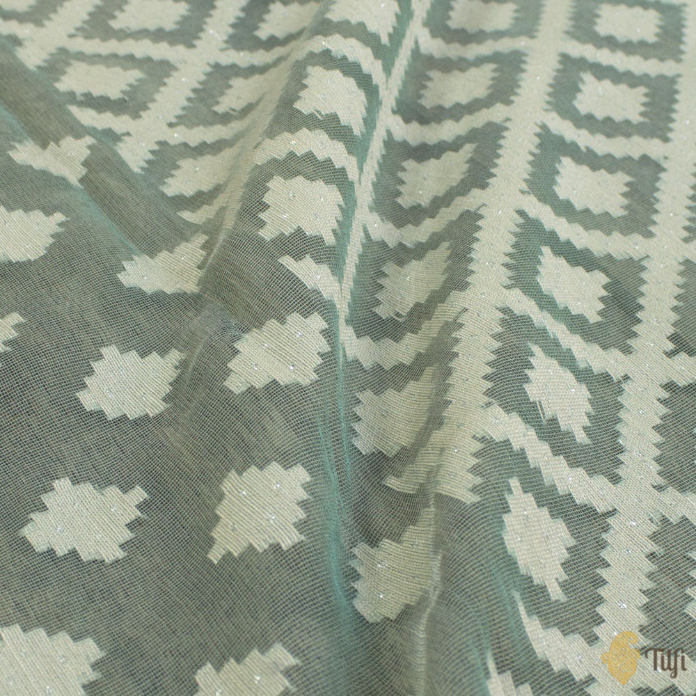 Light Blue Pure Kora Silk Net Dupatta &amp; Fabric Set