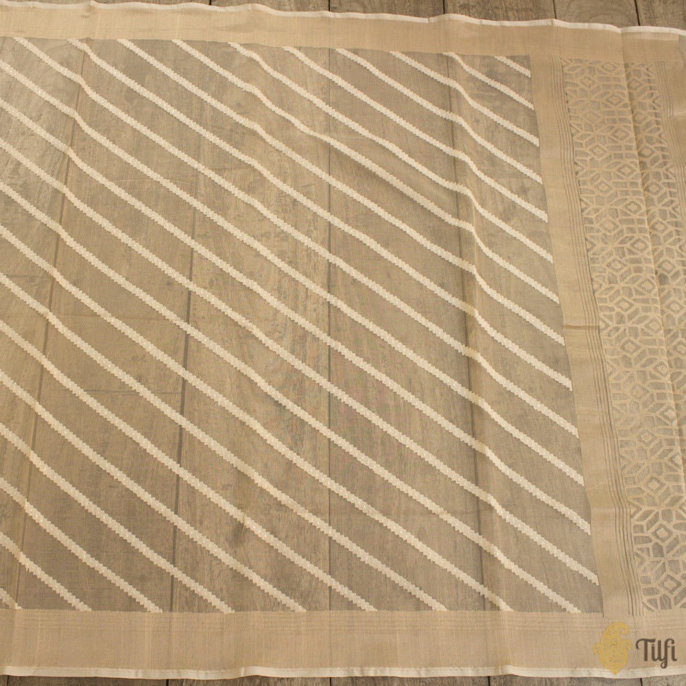 Off-White Pure Kora Silk Net Dupatta &amp; Fabric Set