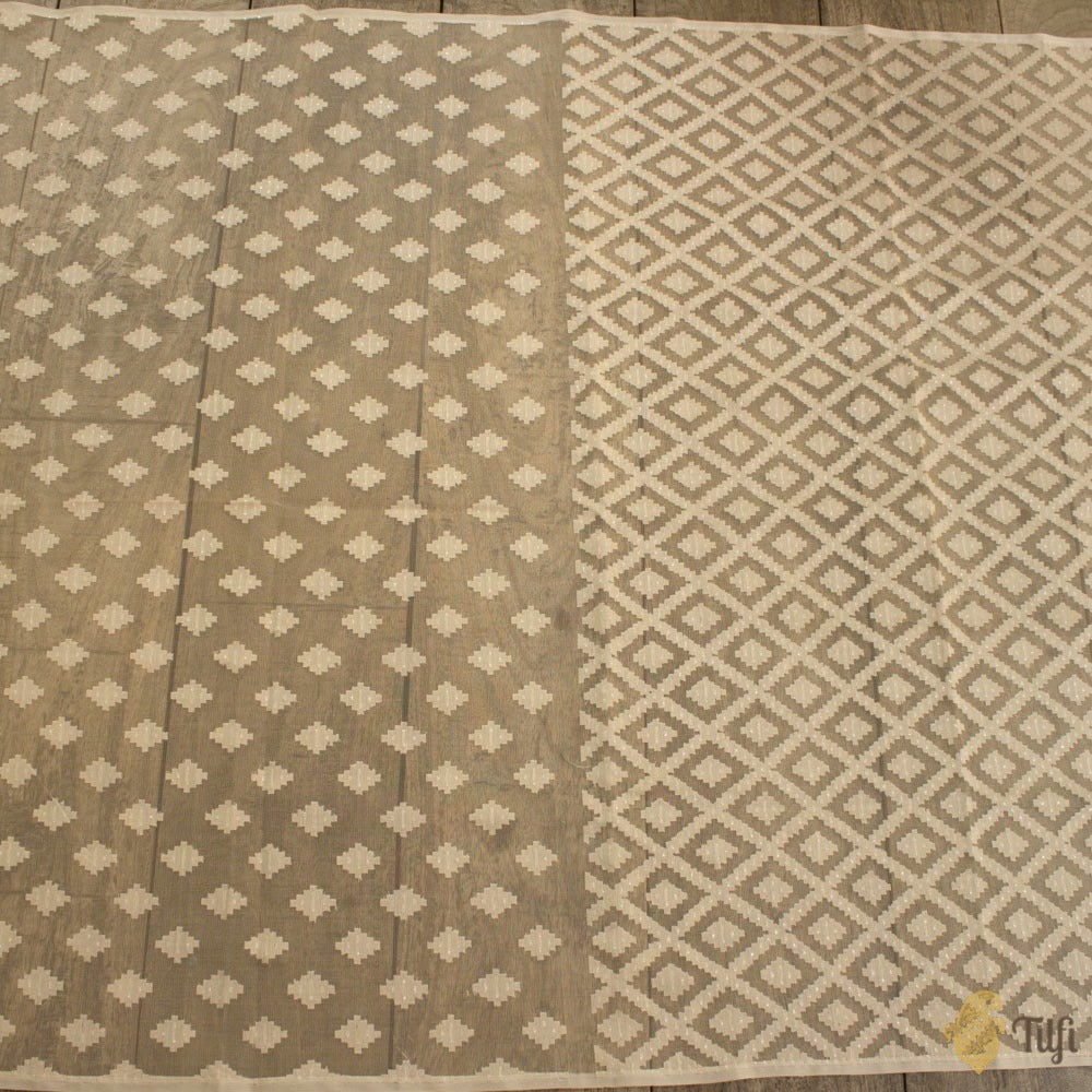 Off-White Pure Kora Silk Net Dupatta &amp; Fabric Set