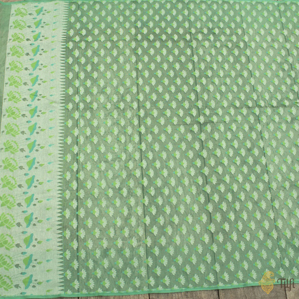 Green Pure Kora Silk Net Dupatta &amp; Sea Green Pure Kora Silk Net Fabric Set