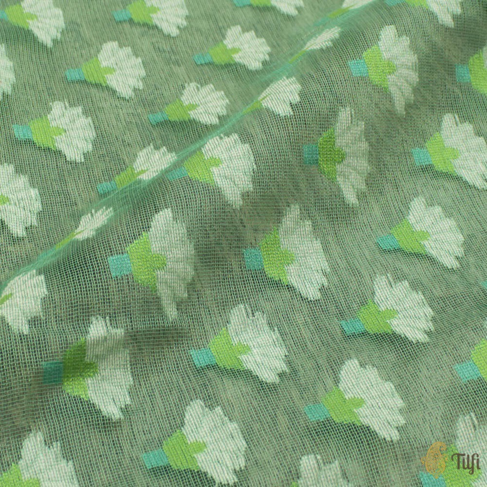 Green Pure Kora Silk Net Dupatta &amp; Sea Green Pure Kora Silk Net Fabric Set
