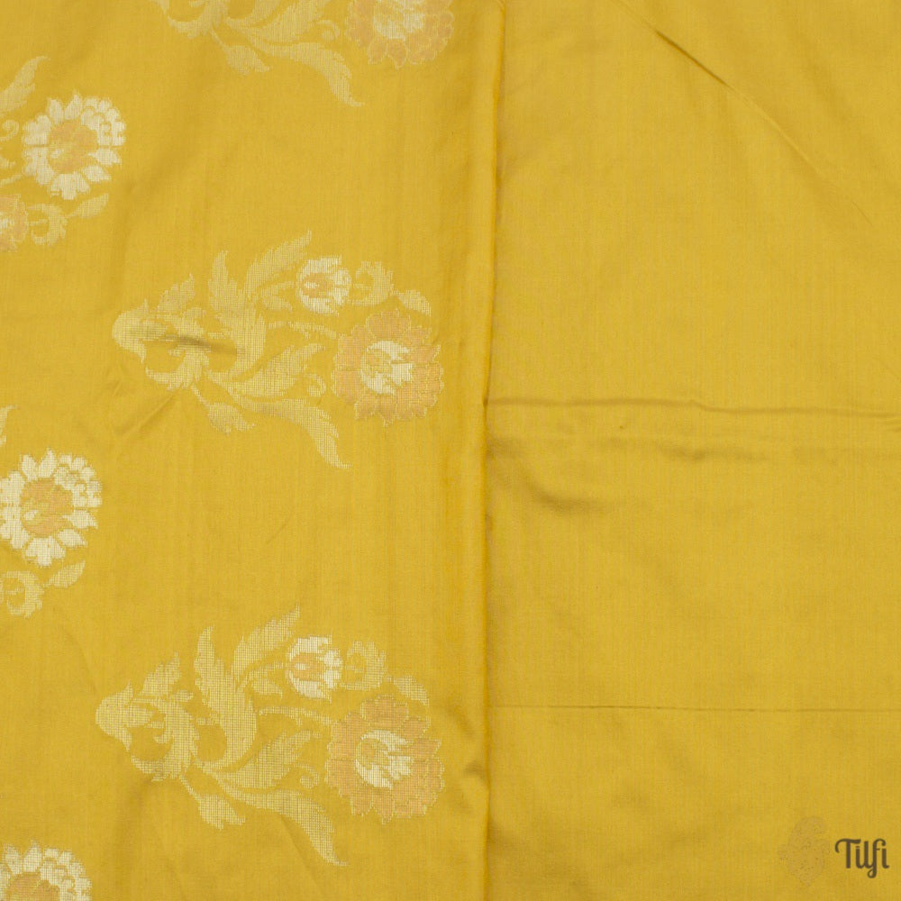 Green Pure Silk Georgette Dupatta &amp; Yellow Pure Katan Silk Handloom Suit Set
