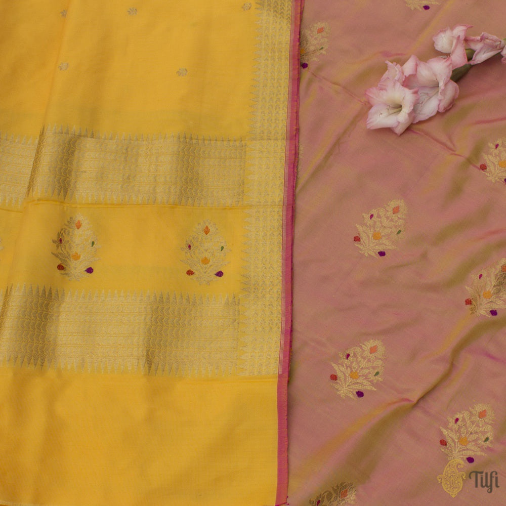 Yellow Pure Ektara Silk Dupatta &amp; Yellow-Pink Pure Ektara Silk Fabric Set