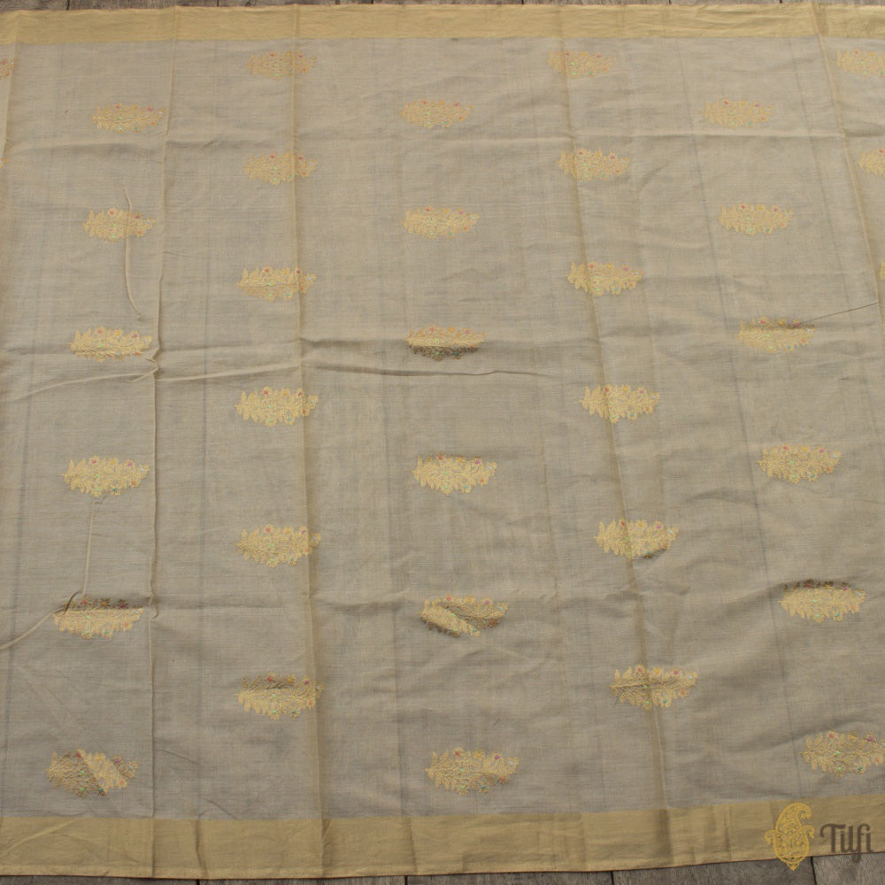 Beige Pure Soft Tussar by Cotton Dupatta &amp; Fabric Set