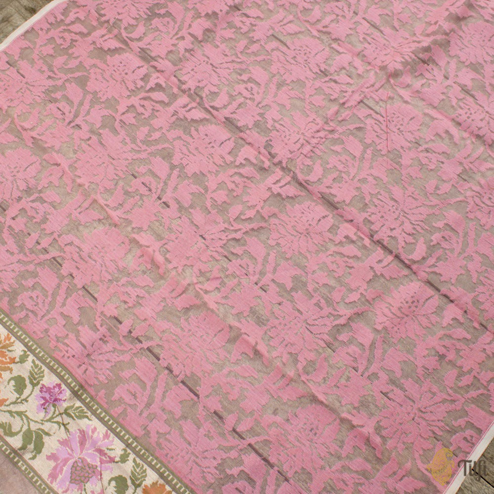 Light Pink Pure Kora Silk Net Dupatta &amp; Fabric Set