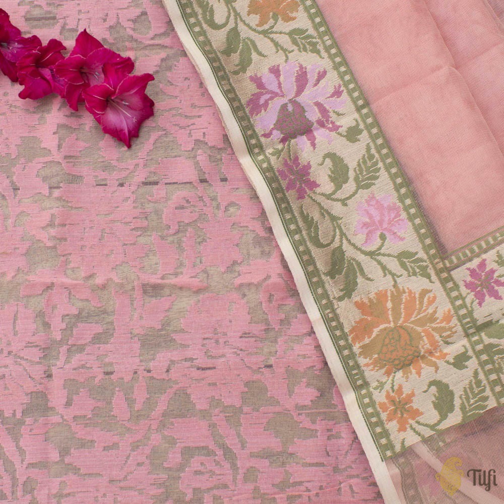 Light Pink Pure Kora Silk Net Dupatta &amp; Fabric Set