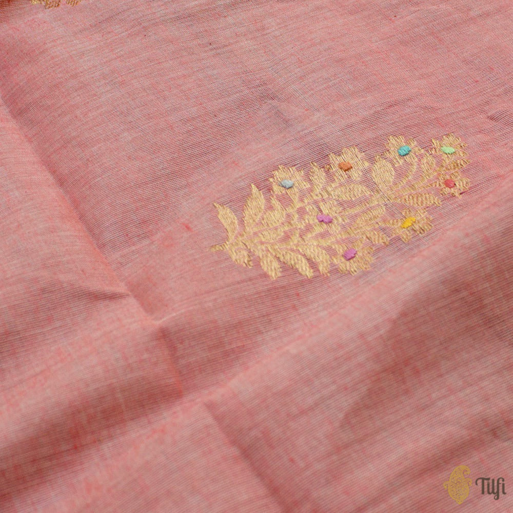 Sage Green-Pink Pure Soft Tussar by Cotton Dupatta &amp; Fabric Set