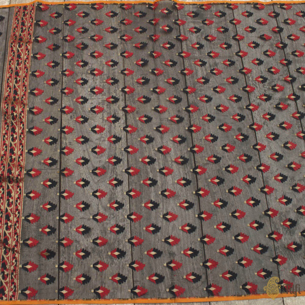Gold Pure Kora Silk Tissue Net Dupatta &amp; Black Pure Kora Silk Net Fabric Set