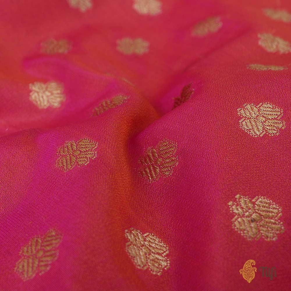 Orange-Rani Pink Pure Katan Silk Dupatta &amp; Orange Pure Katan Silk Fabric