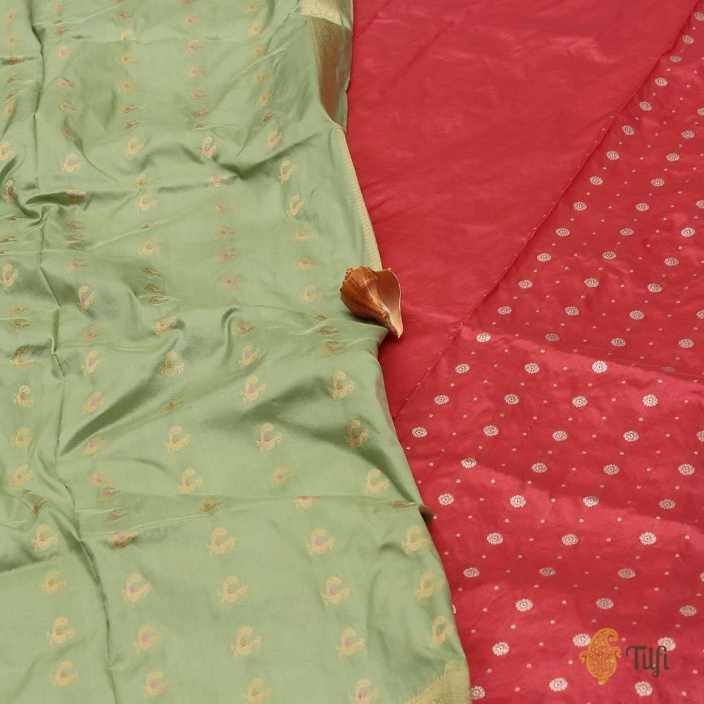 Light Pista Green Pure Katan Silk Dupatta &amp; Gajri Pink Pure Katan Silk Fabric