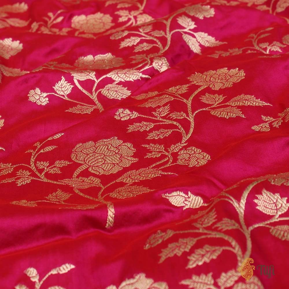 Red-Rani Pink Pure Katan Silk Dupatta &amp; Light Pista Green Pure Katan Silk Fabric
