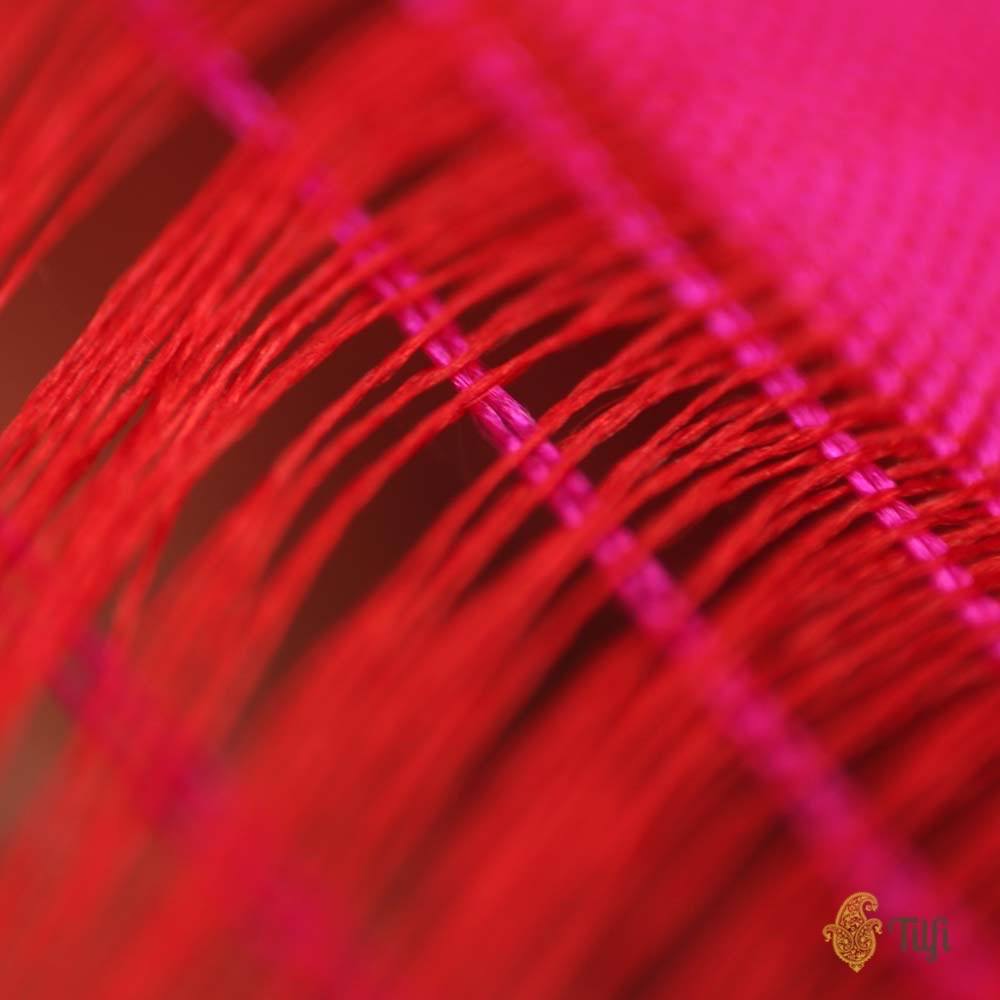 Red-Rani Pink Pure Katan Silk Dupatta &amp; Light Pista Green Pure Katan Silk Fabric