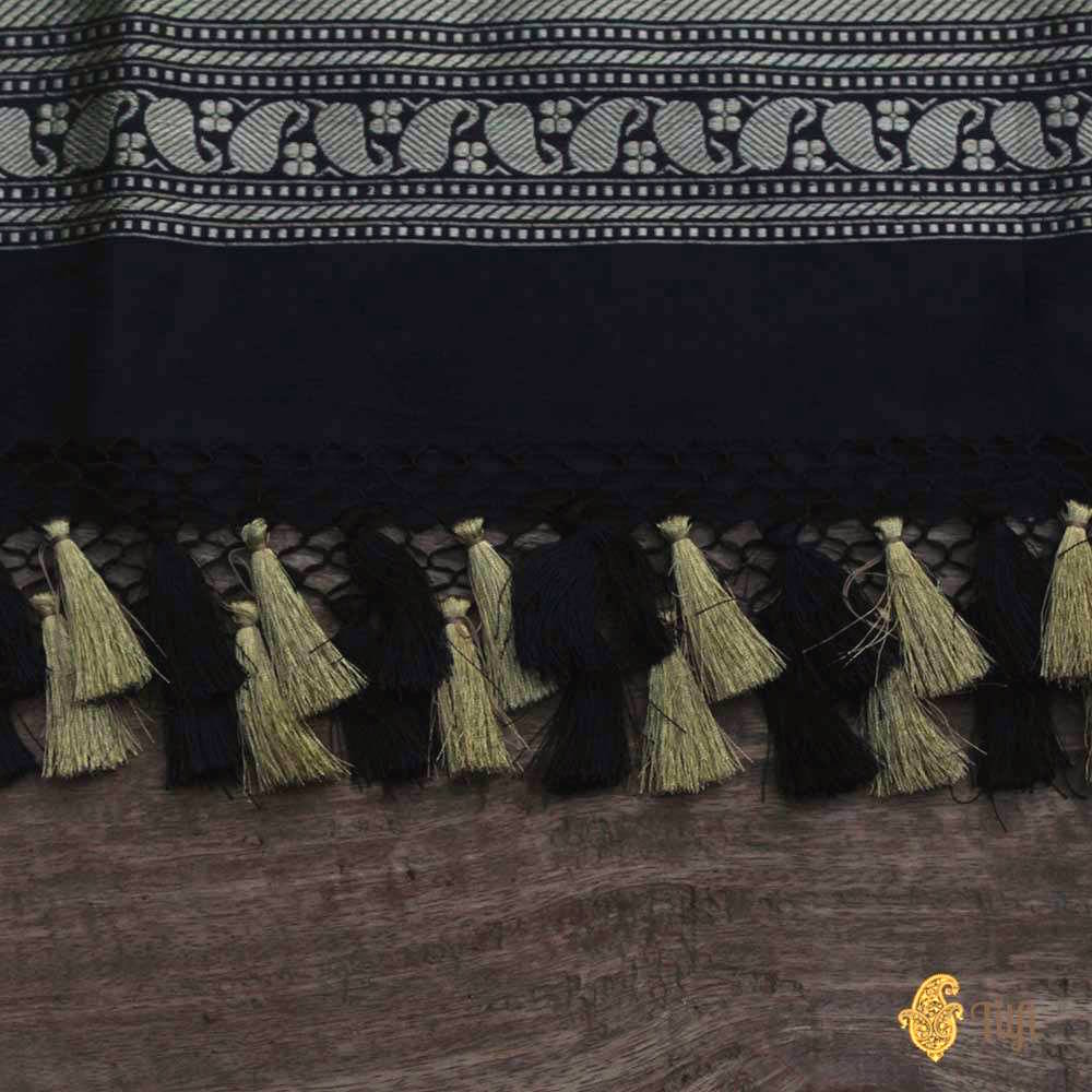 Black Pure Katan Silk Dupatta &amp; Beige Pure Crepe Silk Brocade Fabric