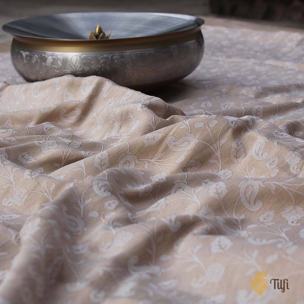 Gajri Pink Pure Katan Silk Dupatta &amp; Beige Pure Crepe Silk Brocade Fabric