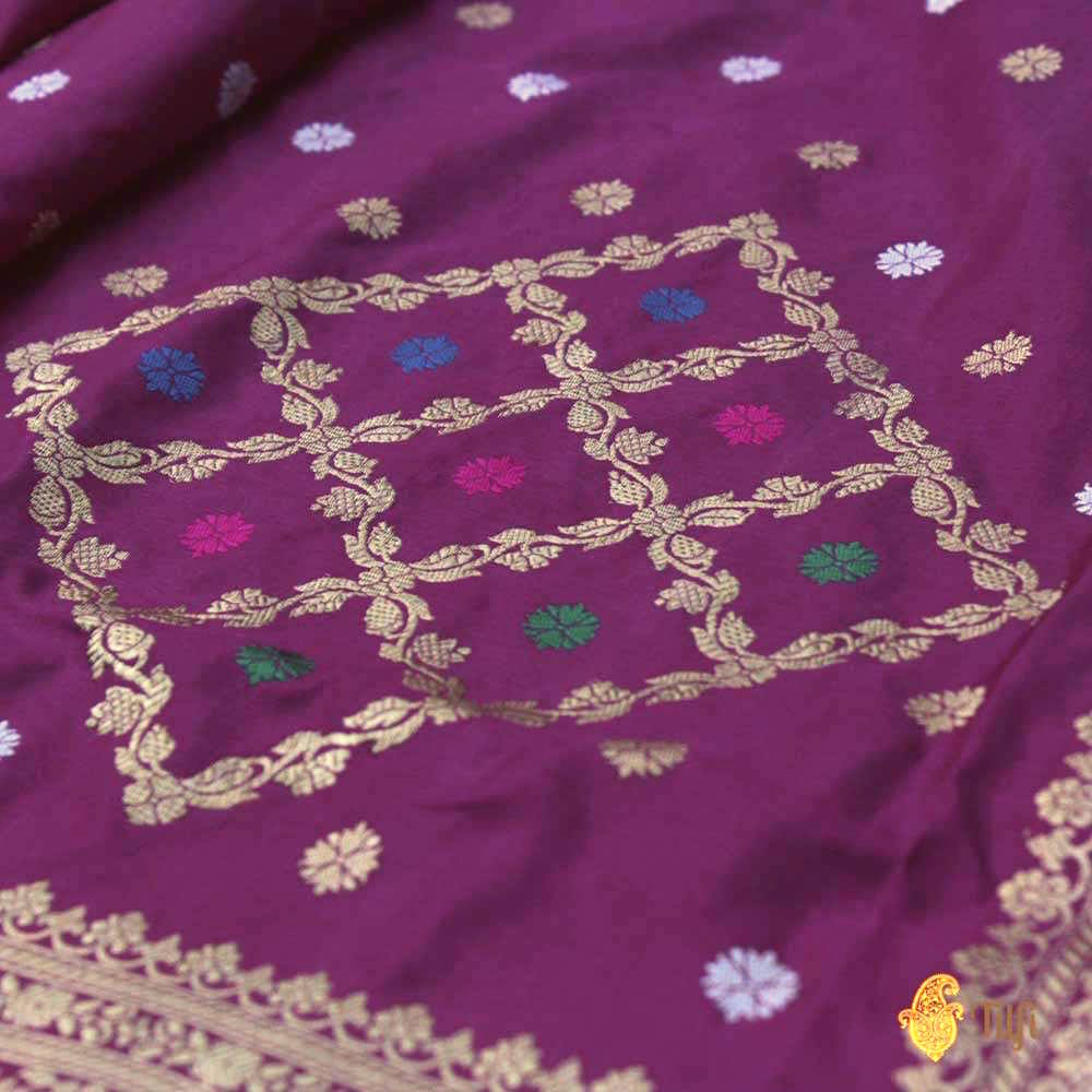 Magenta Pure Katan Silk Dupatta &amp; Beige Pure Crepe Silk Brocade Fabric