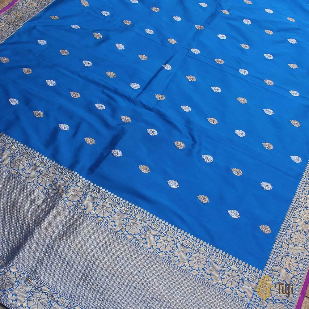 Blue Pure Katan Silk Dupatta Fabric Set