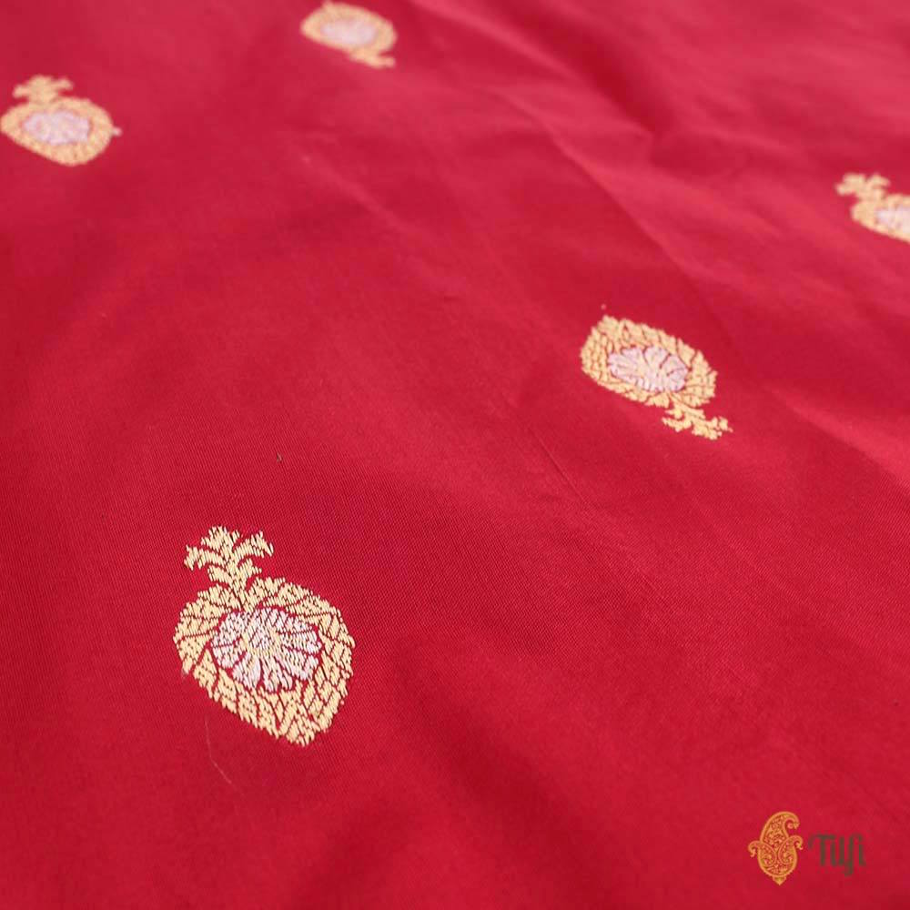 Red Pure Katan Silk Dupatta &amp; Orange-Gulabi Pink Pure Katan Silk Fabric