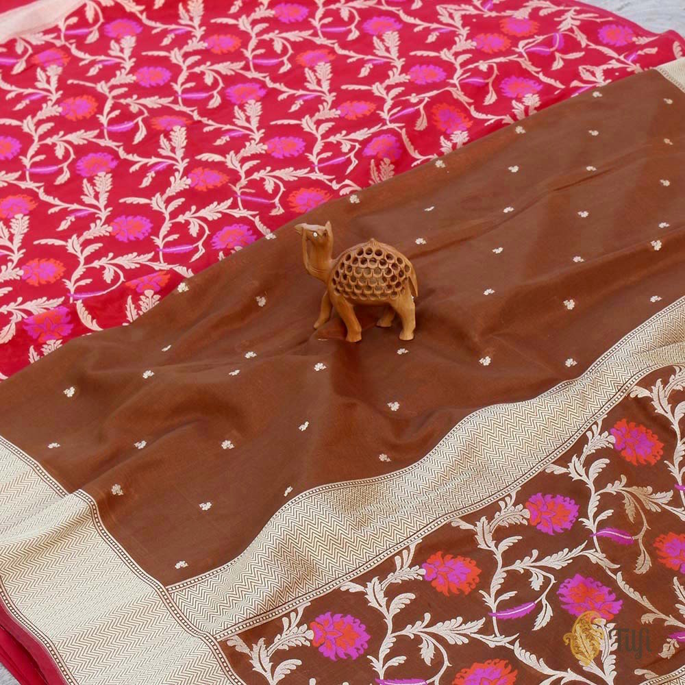 Red-Brown Pure Silk Georgette Dupatta Fabric Set