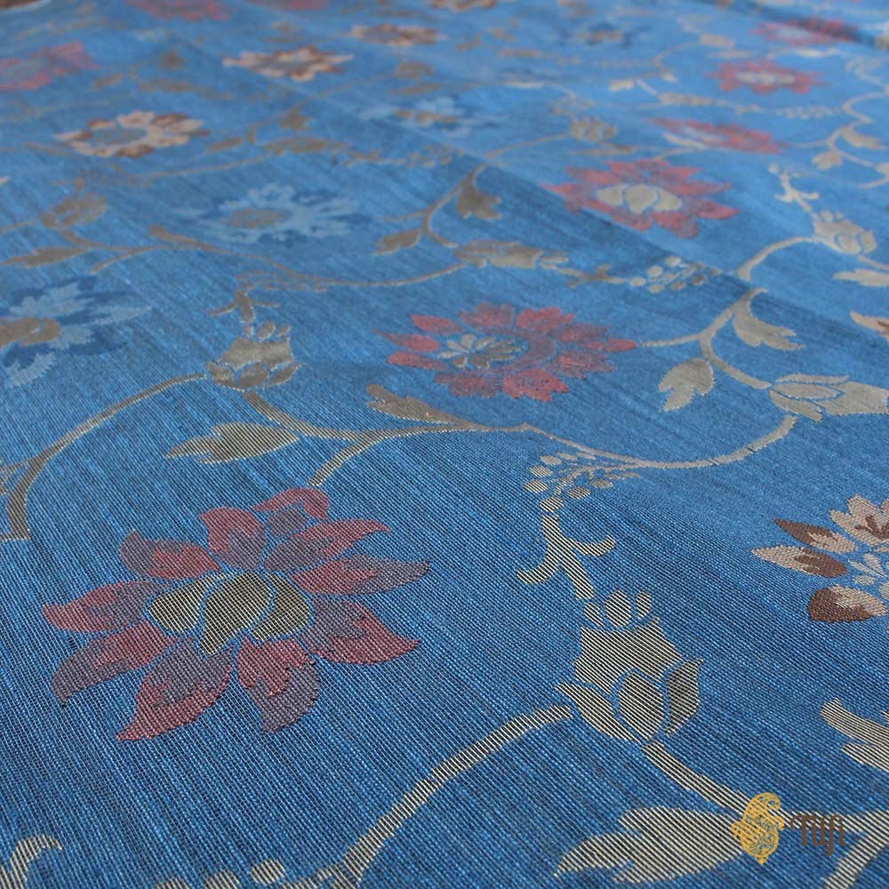 Maya Blue Pure Kora Net Dupatta &amp; Maya Blue Pure Dupion Silk Fabric Set