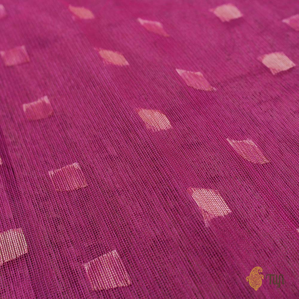 Rani Pink Pure Kora Net Dupatta &amp; Turquoise Blue Pure Dupion Silk Fabric Set