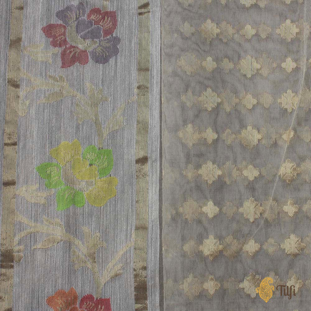 Off-White Pure Kora Net Dupatta &amp; Off-White Pure Dupion Silk Fabric Set