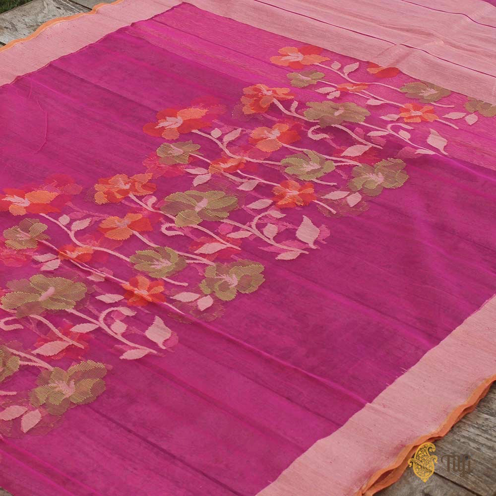 Pink Pure Kora Net Dupatta &amp; Yellow Pure Dupion Silk Fabric Set
