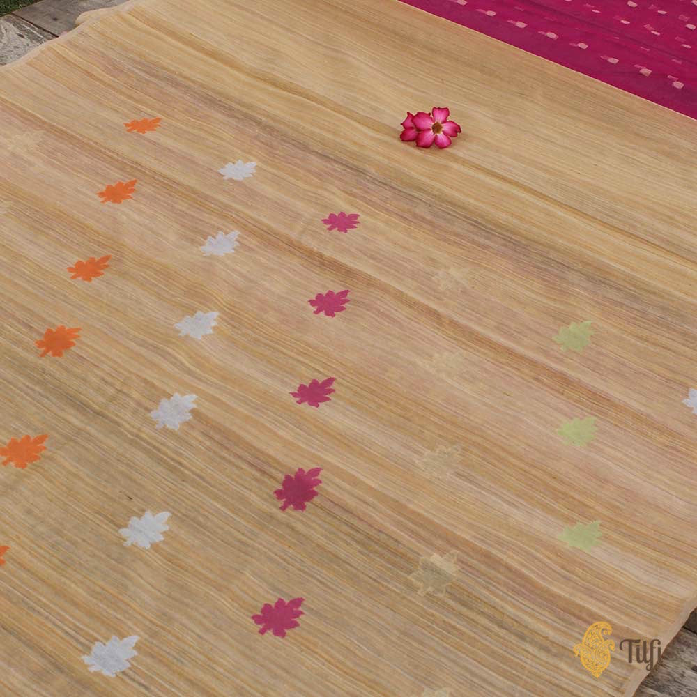 Rani Pink Pure Kora Net Dupatta &amp; Tussar Colour Pure Dupion Silk Fabric Set
