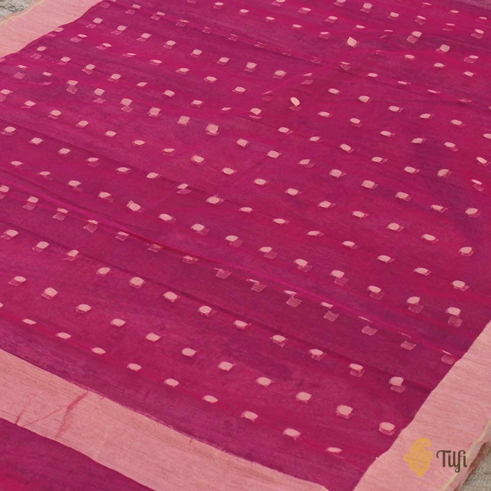 Rani Pink Pure Kora Net Dupatta &amp; Tussar Colour Pure Dupion Silk Fabric Set