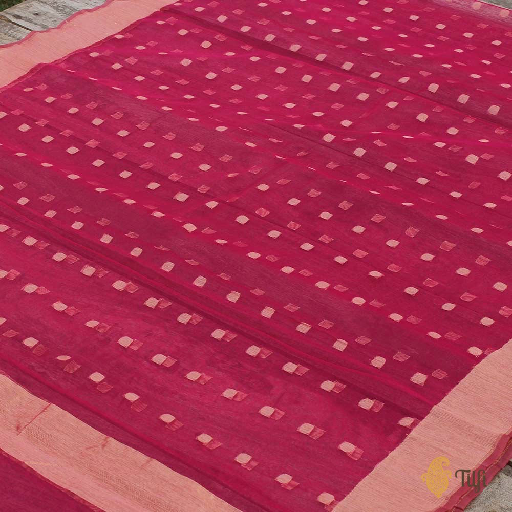 Rani Pink Pure Kora Net Dupatta &amp; Gajri Pink Pure Dupion Silk Fabric Set