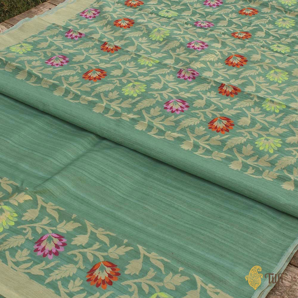 Sage Green Pure Kora Net Dupatta &amp; Sage Green Pure Dupion Silk Fabric Set