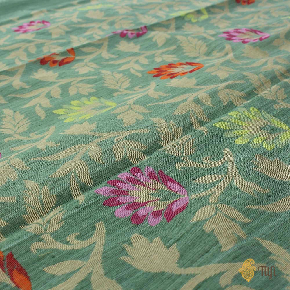 Sage Green Pure Kora Net Dupatta &amp; Sage Green Pure Dupion Silk Fabric Set